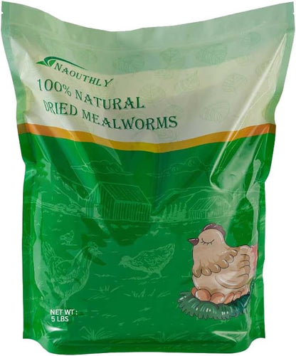 Bulk Dried Mealworms 5Lb Bag -Premium Non-GMO Dried Mealworms for Chicken, Nutritious High Protein - 100% Natural Mealworms for Laying Hens, Birds, Ducks, Chicken Feed