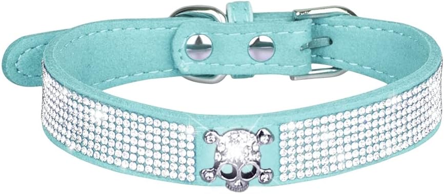 Serijoars Small Dog Collar with Rhinestone Crystal Diamond Colorful Bling Girl Puppy Cat Collars (L, Light Blue5)