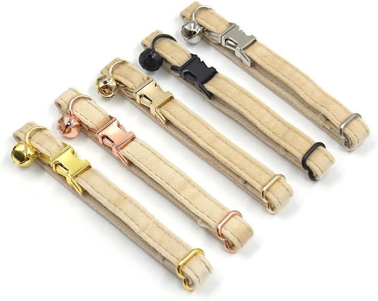 Personalized Cat Collar with Bells,Velvet Customized Small Cat Collar with Name Tag,Pet Collar with Name Phone Number Engraved ID Tags for Boy and Girl Kitten Cats (Milk Tea)