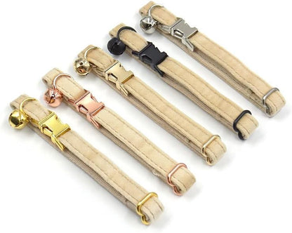 Personalized Cat Collar with Bells,Velvet Customized Small Cat Collar with Name Tag,Pet Collar with Name Phone Number Engraved ID Tags for Boy and Girl Kitten Cats (Milk Tea)