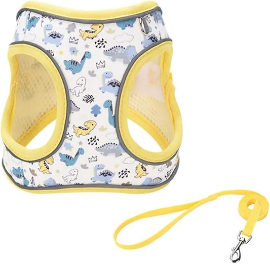 Step in Dog Harness and Leash Set, Flower Adjustable Easy Walk Puppy Harnesses, Soft Mesh Pet Vest Harness Small Size Dog Adjustable No Pull Dog Harness for Small Dogs and Cats(Dinosaur, XS)