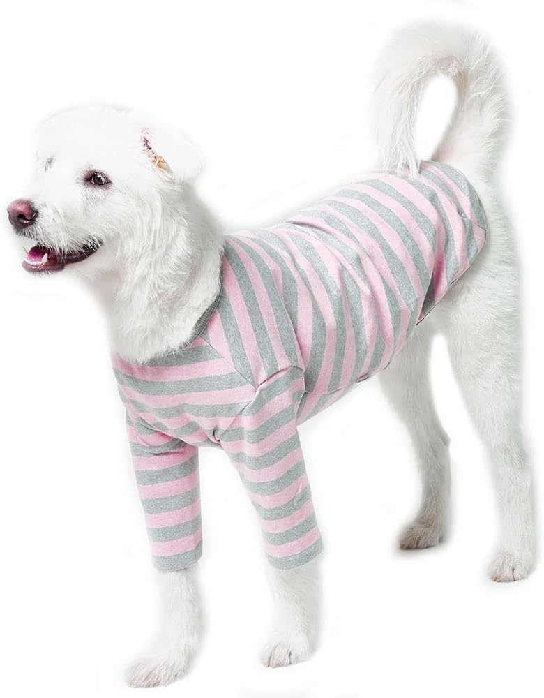 Dog Cotton Shirts for Small and Large Dogs Rugby Striped T-Shirts Soft Breathable Dog Shirt pet Clothes (4X-Large, Pink/Gray)