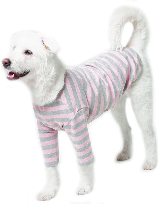Dog Cotton Shirts for Small and Large Dogs Rugby Striped T-Shirts Soft Breathable Dog Shirt pet Clothes (2X-Large, Pink/Gray)
