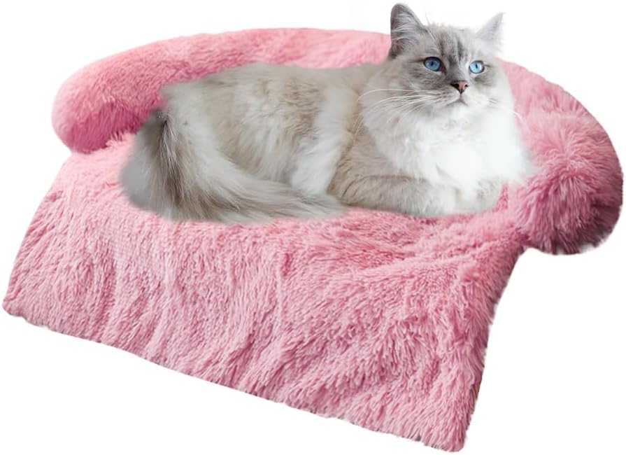 Tinaco Luxurious Calming Dogs/Cats Bed Mats, Dog Pad Washable Removable Couch Cover, Plush Long Fur Mat for Pets, Waterproof Lining, Perfect for Small, Medium and Large Dogs and Cats (Pink, 21"x21")