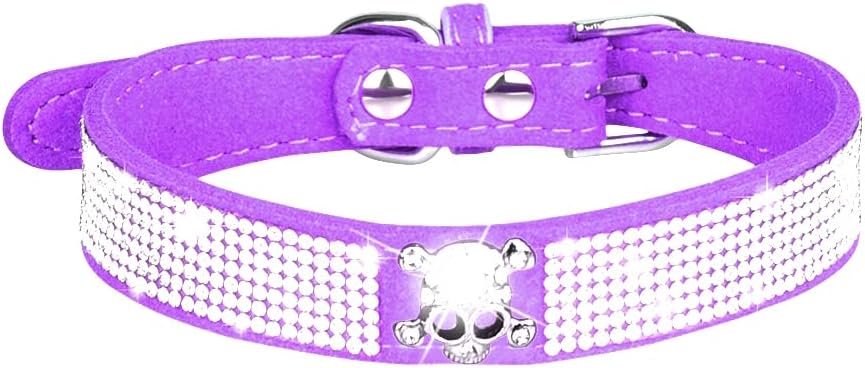 Serijoars Small Dog Collar with Rhinestone Crystal Diamond Colorful Bling Girl Puppy Cat Collars (L, Purple5)
