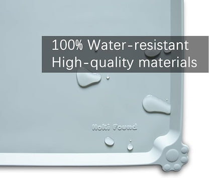 Hoki Found Large Silicone Pet Food Mats Tray - Non Slip Pet Dog Cat Bowl Mats Placemat - Dog Pet Cat Feeding Mat - Waterproof Dog Cat Food Mats -Pet Water Mats for Floors - Battleship