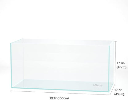 Landen 100P 50 Gallon Rimless Low Iron Aquarium Tank, W39.4×D17.7×H17.7 in(100x45x45cm) 10mm Thickness with Black Nano Foam Leveling mat Included