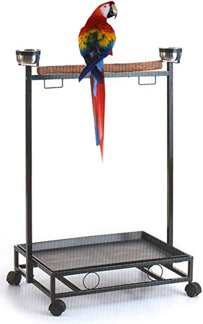 Large Wrought Iron Parrot Bird Play Stand Removable Easy Clean Tray Perch Play Gym Play Ground Stainless Feeder Cups Rolling Stand On Lockable Wheels