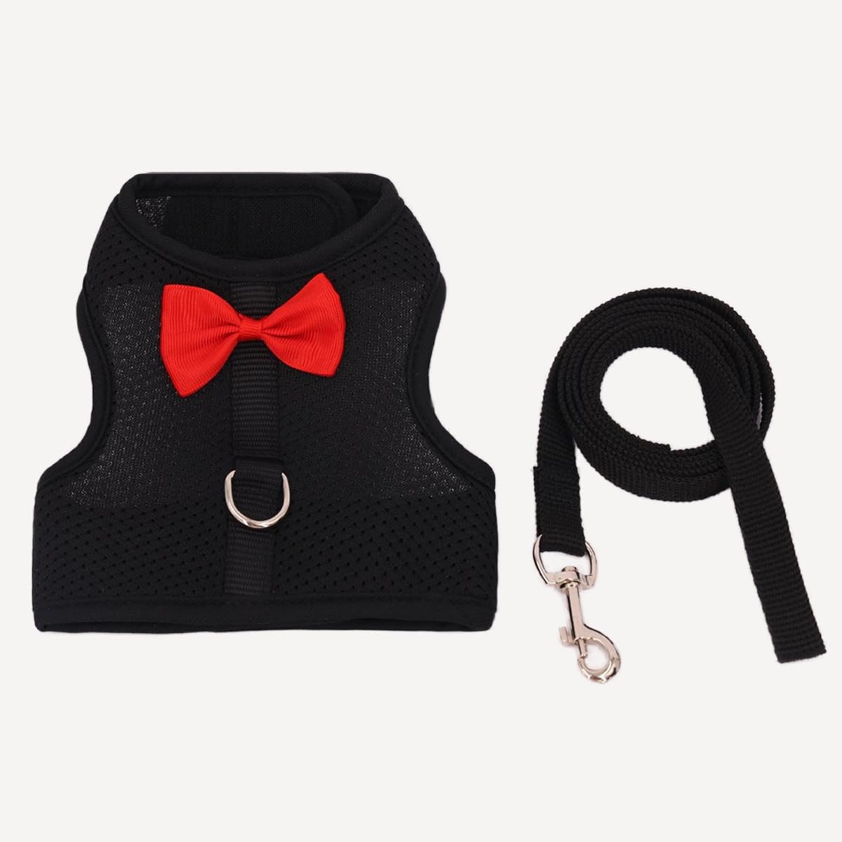 Rabbit Harness and Leash Set for Walking Escape Proof,Mesh Breathable Adjustable Rabbit Leash Camping Hiking Training for Bunny Ferret Kitten Puppy Black M (Chest:9.4-11.8")