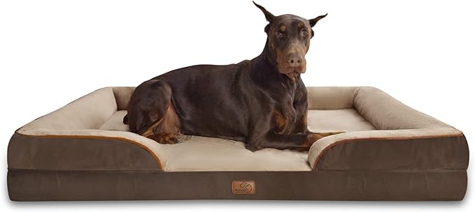 Bedsure XXL Orthopedic Dog Bed for Extra Large Dogs - Washable Giant Dog Cat Bed Waterproof, Comfort Dogs Couch Sofa with Washable Removable Cover, Pet Bed with Nonskid Bottom, Brown, 52"