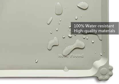 Hoki Found X-Large Silicone Pet Feeding Mats - Non Slip, Waterproof Dog & Cat Food Mats - Placemats for Carpet - Cream Green