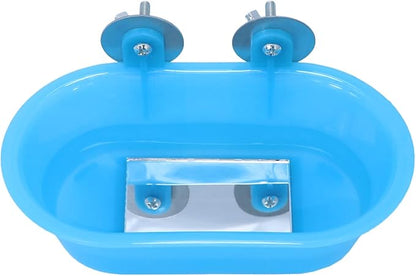 Wontee Bird Bath with Mirror Toy Fixable Parrot Bathroom Tub for Small Brids Parrot Canary Budgies Parakeets