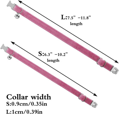 Personalized Cat Collar with Name Plate,Adjustable Tough Nylon Cat ID Collars with Bell,Customize Engraved Pet Name and Phone Number (Velvet Style E)