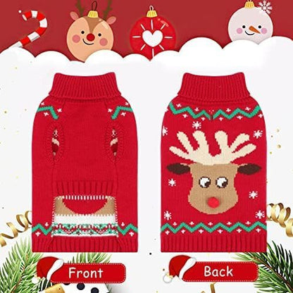 Christmas Dog Turtleneck Sweater Winter Reindeer Snowflake Sweater with Leash Hole Puppy Knitwear Pullover Holiday Sweaters for Small Medium Large Dogs 3XL