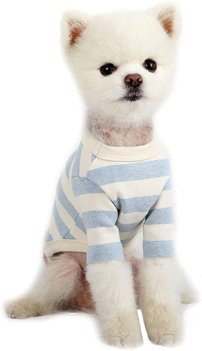 Dog Cotton Shirts for Small and Large Dogs Rugby Striped T-Shirts Soft Breathable Dog Shirt pet Clothes (Small, Ivory/Blue)