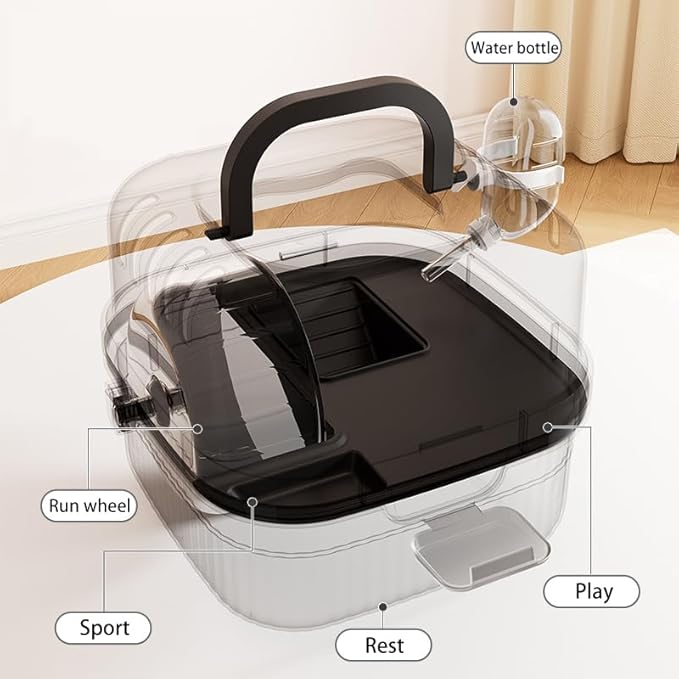 KAMEIOU Travel Small Animals Guinea Pig Suitcase Carrier for Hamster Hedgehog Ferret Guinea Pig Portable Cage Carrier with Running Wheel Water Bottle Breathable Large Space Two-Storey Animal Carriers