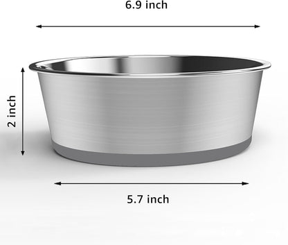 YINGFAN Dog Bowls 2 Pack Durable Heavy Duty Stainless Steel Dog Bowls Non-Slip Basic Bowl for Dogs with Rubber Base (Holds 3 Cups)