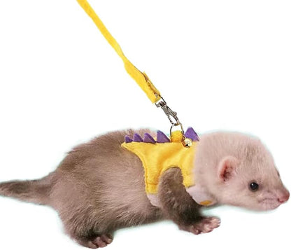 Ferret Harness and Leash Set Small Animals Vest Harness with Safe Bell Dinosaur Shaped Walking Clothes for Baby Rabbit Guinea Pig Teacup Chihuahua Mouse and Other Small pet.(Yellow Dinosaur)