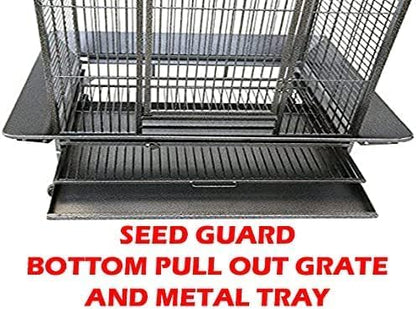 Extra Large 28" x 22" x 65"H Double Ladders Open Play Top Wrought Iron Bird Parrot Parttot Finch Macaw Cockatoo Cage, Include Seed Guard and Toy Hook