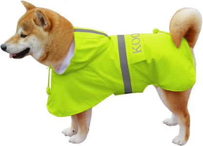 Dog Raincoat Apparel Poncho Waterproof Dog Clothes Pet Raincoat Jacket for Small to Medium Sized Dogs (Fluor-Yellow,2XL)