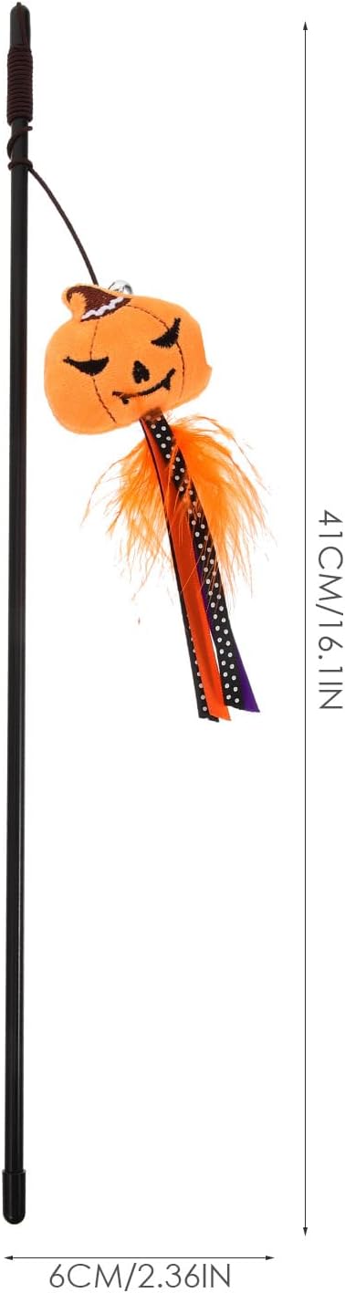 BESTOYARD Halloween Cat Wand Toys, Interactive Cat Teasing Stick Multifunctional Wand Toy Kitten Stick Funny Pet Launcher