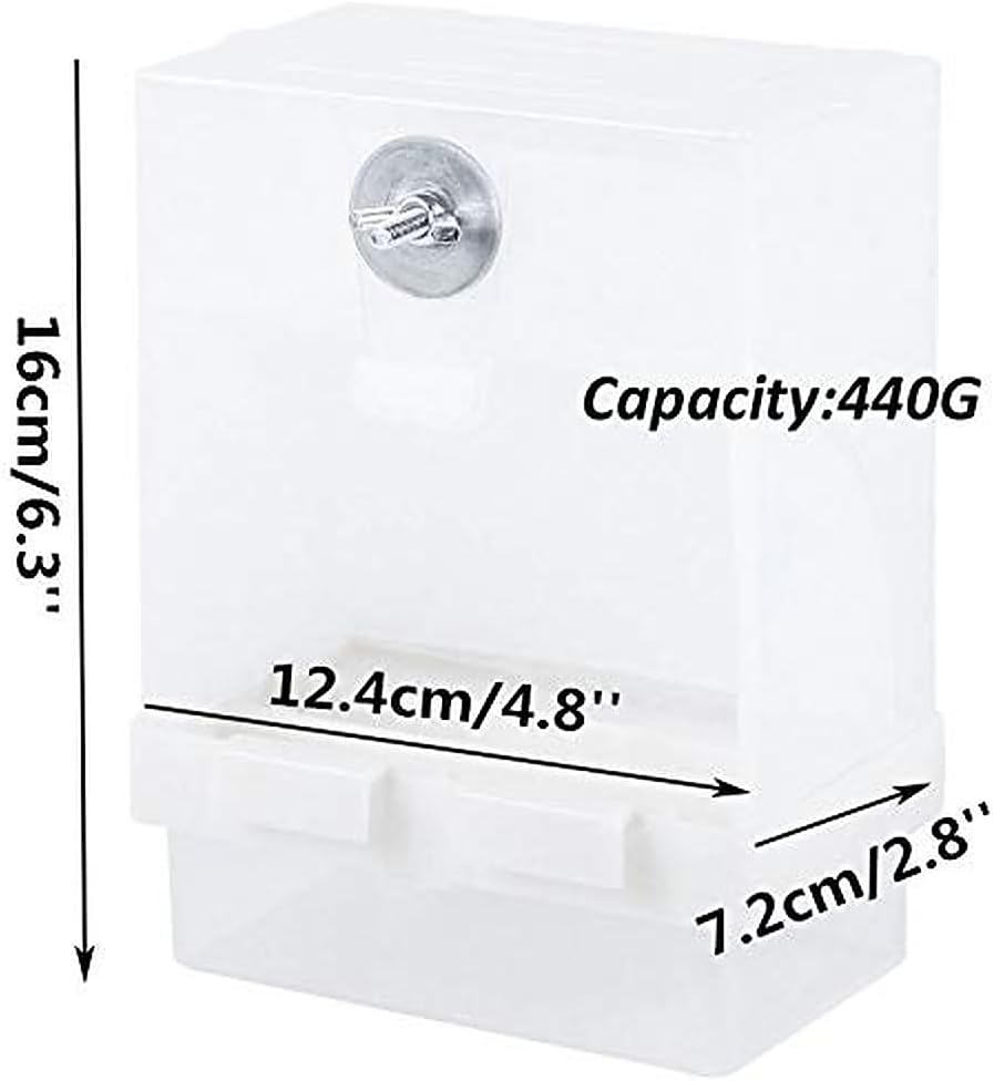 No Mess Bird Feeder, Automatic Acrylic Seed Catcher with Perch, Clear Food Container for Cage, Fits Parakeet, Cockatiel, Canary, Finch, Budgie, Lovebird (2 Pack)