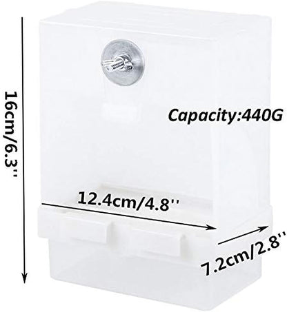 No Mess Bird Feeder, Automatic Acrylic Seed Catcher with Perch, Clear Food Container for Cage, Fits Parakeet, Cockatiel, Canary, Finch, Budgie, Lovebird (2 Pack)