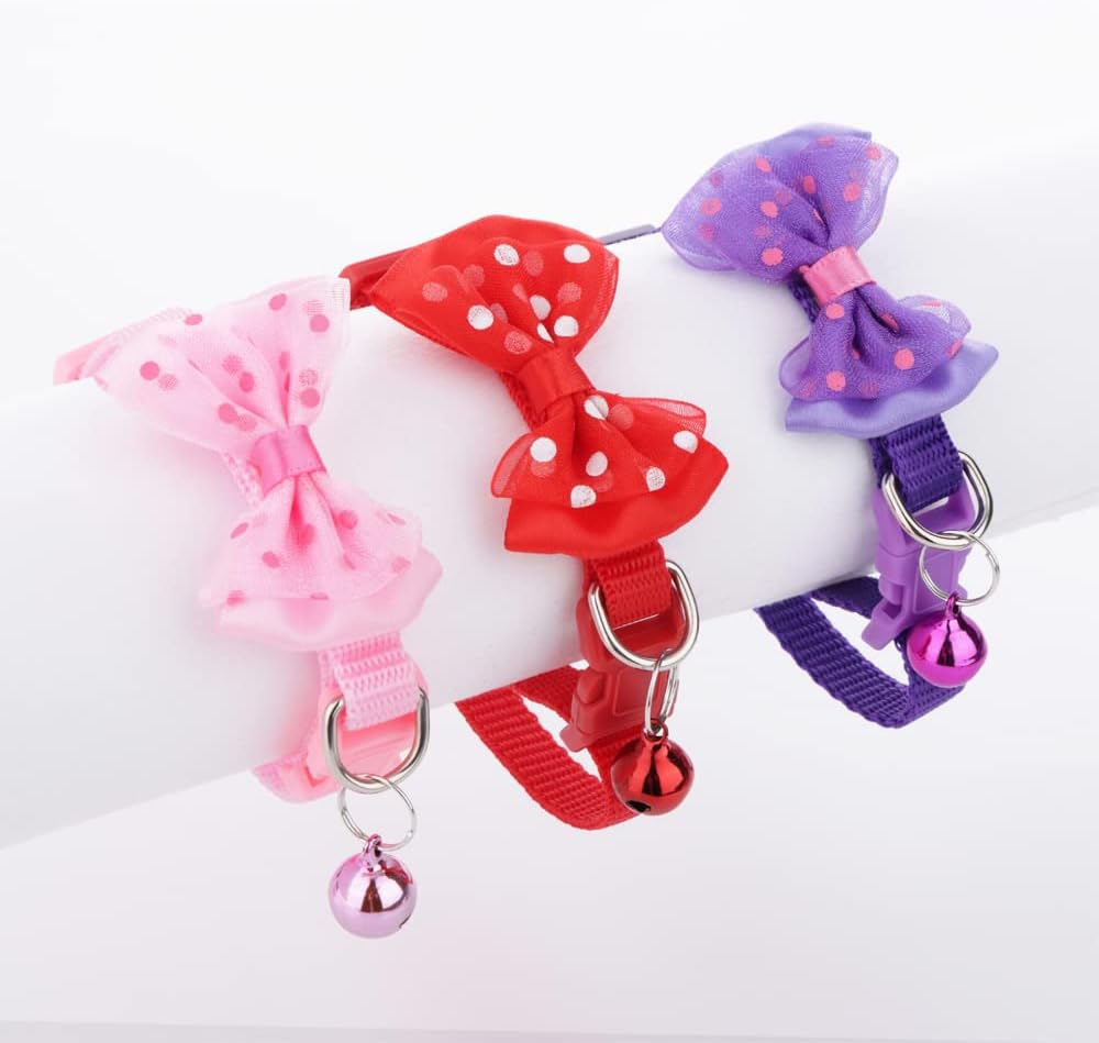 3 Pcs Rabbit Adjustable Collars with Bell, Guinea Pig Bow-Knot Cute Collar, Small Animal Exercise and Interaction Accessories (Colors May Vary)