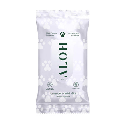 ALŌH Hypoallergenic | All-Natural | Multi-Purpose Pet Wipes. Lavender + Wild Mint 50ct Wipes