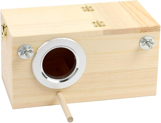 Pine Wood Parakeet Nest Box Bird House Budgie Breeding Mating Box for Lovebirds Cockatiel Parrotlets (M)