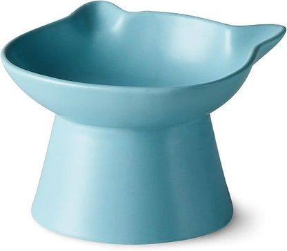Ceramic Elevated Cat Bowl, Raised Cat Food Water Bowl for Indoor Cats with Stand, Titled Anti-Vomiting Cat Dish，Whisker Friendly, All Life Stage