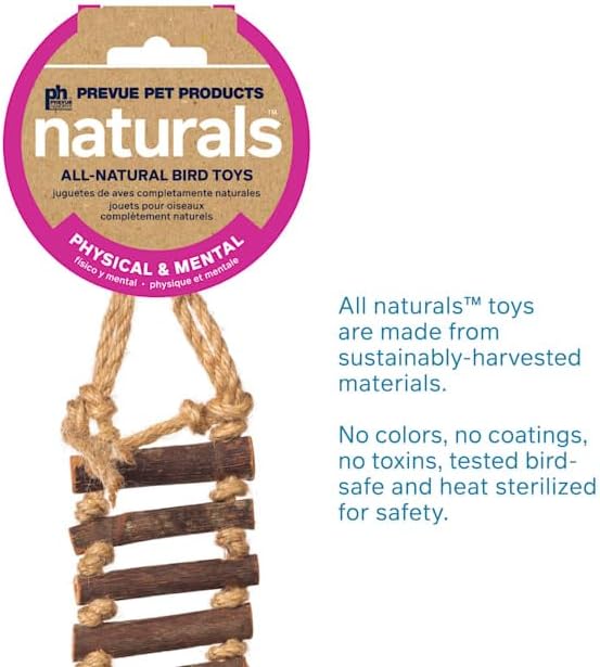 Prevue Pet Products Naturals Rope Ladder Bird Toy, Wood Stairs Climbing Activity Attachment for Birdcage, Earth Tone Brown 62806