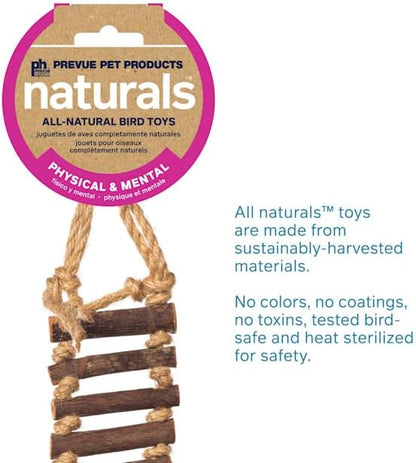 Prevue Pet Products Naturals Rope Ladder Bird Toy, Wood Stairs Climbing Activity Attachment for Birdcage, Earth Tone Brown 62806