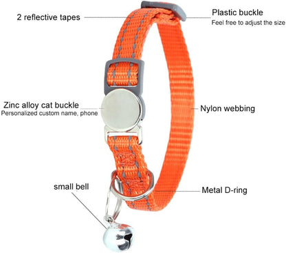 Purple Dog Breakaway Collar with Bell, Soft Nylon Break Away Reflective Cat Collars with Bell for Xs Small Female Puppy Girls Dogs Kitten, Neck 7-11 Inch