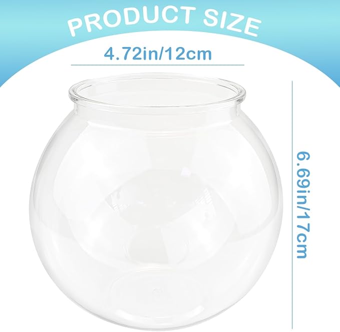 Small Aquarium Fish Bowl Round Terrarium Bowl Home Office Table Decor Transparent Plastic Tank for Betta Fish, Goldfish