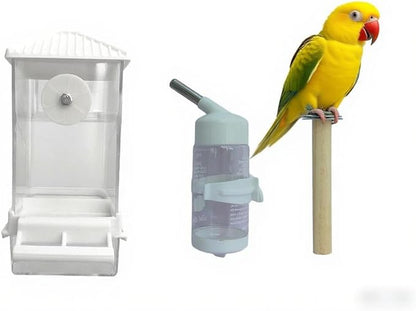 Automatic Bird Feeder for Cage(3ps) No Mess Bird Water Dispenser Clear No Spill Budgie Feeder Cage Accessories for Small Parrots, Cockatiels, Finches, Lovebirds (White Pointed tip 002)