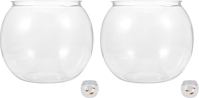 Mipcase Plastic Fish Bowl, Round Goldfish Tank Small Betta Fish Bowl Clear Fish Tank Bowl Desktop Goldfish Bowl for Home Decor (Pack of 2)