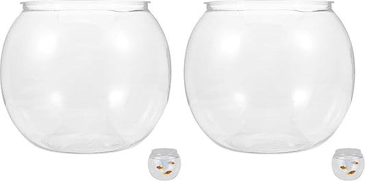 Mipcase Plastic Fish Bowl, Round Goldfish Tank Small Betta Fish Bowl Clear Fish Tank Bowl Desktop Goldfish Bowl for Home Decor (Pack of 2)