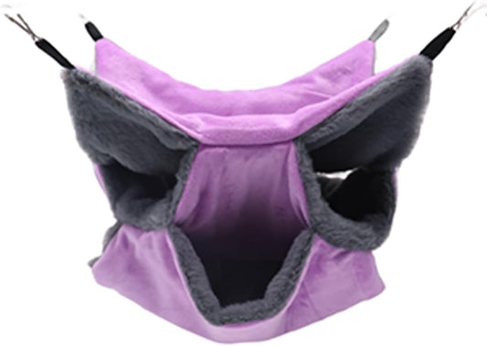 LYART Sugar Glider Pouch Hammock Bed Bedding, Sugar Glider Cage Accessories Toys for Rat, 3-Layer Hammock Make Pet Cages More Three-Dimensional (5.Purple)
