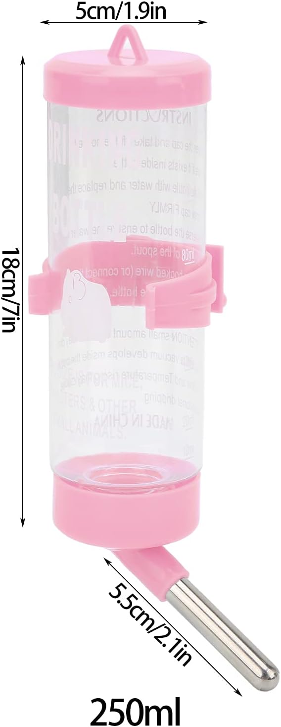 Hamsters Water Bottle, Automatic No Drip Hanging Water Feeder Dispenser for Small Animals Guinea Pig Rat Rabbit Dwarf Gerbil Chinchilla(250ML)
