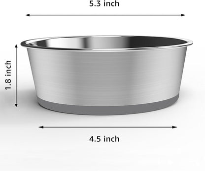 YINGFAN Dog Bowls 2 Pack Durable Heavy Duty Stainless Steel Dog Bowls Non-Slip Basic Bowl for Dogs with Rubber Base (Holds 2 Cups)