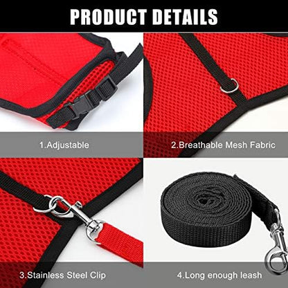 2 Pieces Bunny Rabbit Harness with Leash Cute Adjustable Buckle Breathable Mesh Vest for Kitten Puppy Guinea Pig Small Pets Walking (Black, Red, L)