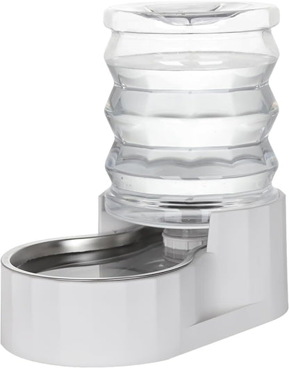 RIZZARI Gravity Water Bowl Dispenser: 4L Automatic Stainless Steel Water Feeder Without Filter - White Pet Waterer for Senior Dogs with Spine Problems - in Bedroom Garden