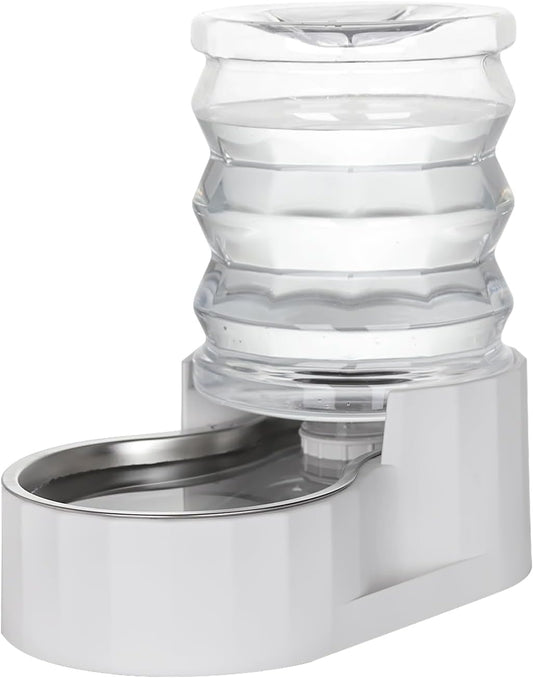 RIZZARI Gravity Water Bowl Dispenser: 4L Automatic Stainless Steel Water Feeder Without Filter - White Pet Waterer for Senior Dogs with Spine Problems - in Bedroom Garden