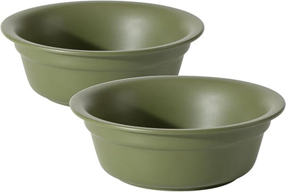 Ceramic 6.3inch Set of 2 Dog Bowls, 2pcs Basic Food and Water Dishes for Small and Medium Dogs, Wide Opening Rounded Edge (2 Bowls, Olive Green)