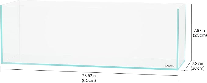 LANDEN 60L 5.8 Gal Rimless Low Iron Aquarium Long Fish Tank,Bookshelf Aquarium,W23.6×D7.87×H7.87 in(60x20x20cm) 5mm Thickness with Black Nano Foam Leveling mat Included