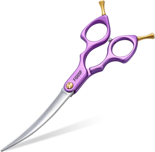 Professional Curved Dog Grooming Scissors with Sharper Self Grinding lightweight and finely trimmed split structure 6.5'' Japan VG10 63HRC for small dogs cat pet(Purple)