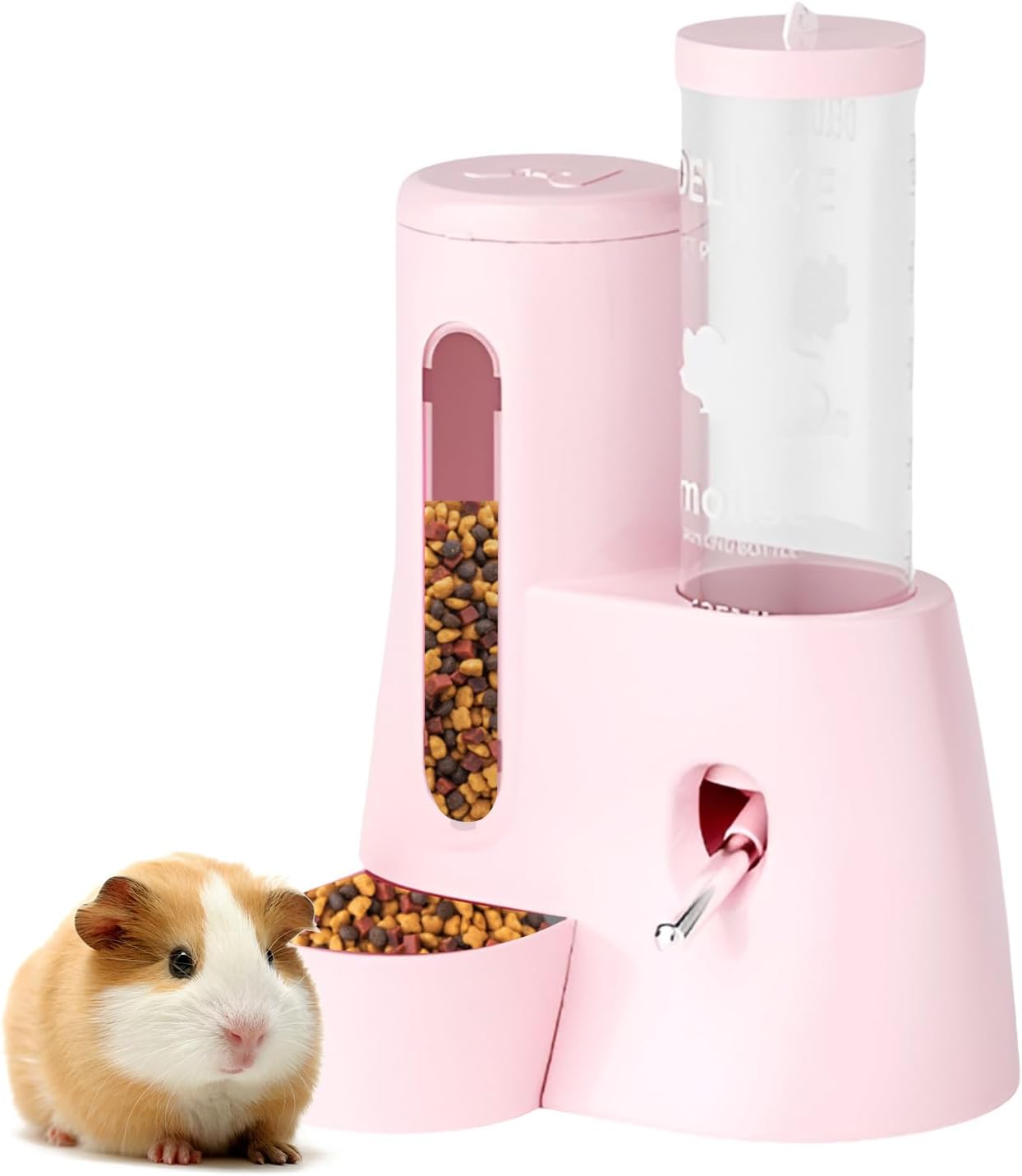 2-in-1 Hamster Water Bottle & Food Dispenser - Leak-Resistant Design for Glass/Wire Cages (120ml/4oz BPA-Free + Double Seal Nozzle) Dwarf Hamster & Mice Essentials (Pink, 6.3×5.1×4.31)