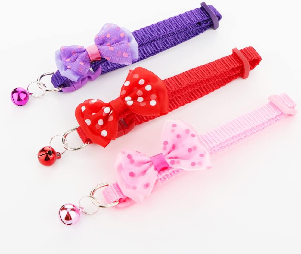 3 Pcs Rabbit Adjustable Collars with Bell, Guinea Pig Bow-Knot Cute Collar, Small Animal Exercise and Interaction Accessories (Colors May Vary)
