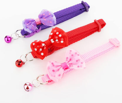 3 Pcs Rabbit Adjustable Collars with Bell, Guinea Pig Bow-Knot Cute Collar, Small Animal Exercise and Interaction Accessories (Colors May Vary)